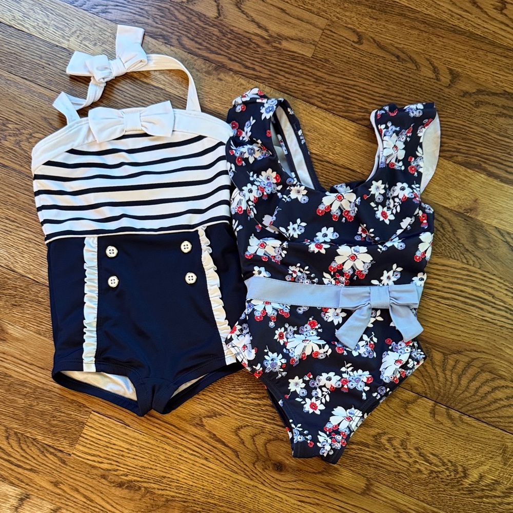 Janie and Jack Navy and Floral Swimsuit Set